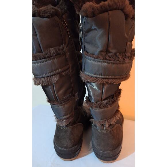 Pajar Women's Side Zip Wedge Heel Faux Fur Lined Boots Brown Suede/Nylon Size 40 - Picture 4 of 7